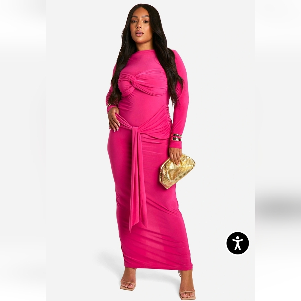 Boohoo Fuchsia Long Sleeve Maxi Dress